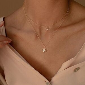 Luxury 14K Gold Plated Tear Circle Sunburst Pendant Necklace